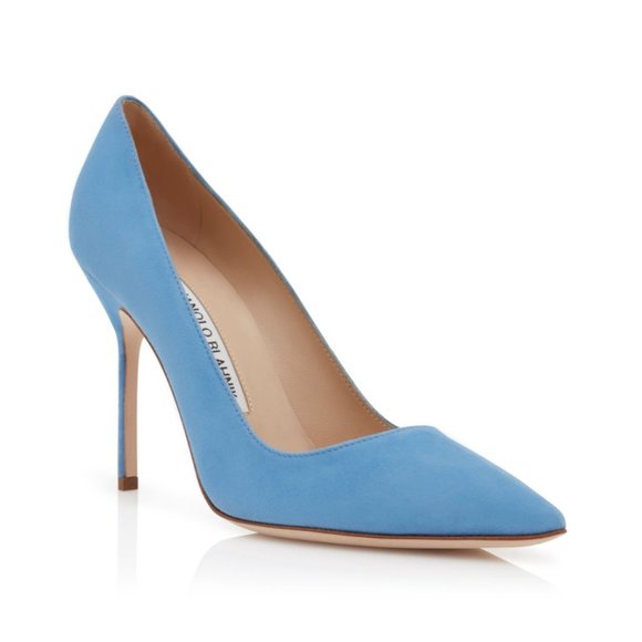 Bright Blue Suede Pointed Toe Pumps - Picture 1 of 3